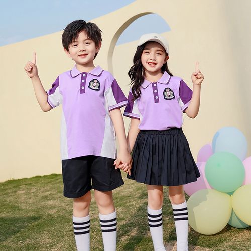 英伦学院紫色校服套装小学生春夏季新款男女女童班校服