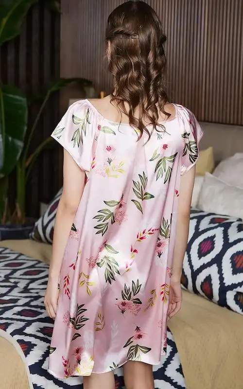 雅歌星杭州真丝睡衣女夏季薄款短袖睡裙公主裙宽松加大码冰丝家居服