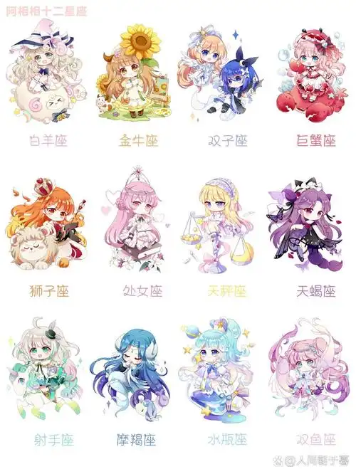 原创十二星座q版拟人合集插画分享 前段时间画完了十二星座的所有人物