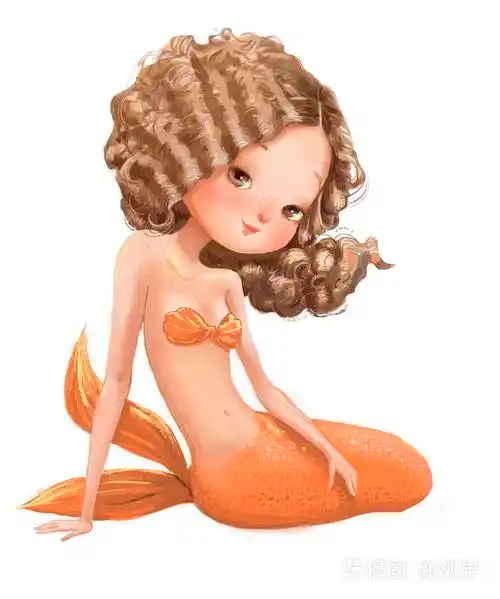 可爱的卡通美人鱼与红色卷曲的头发
