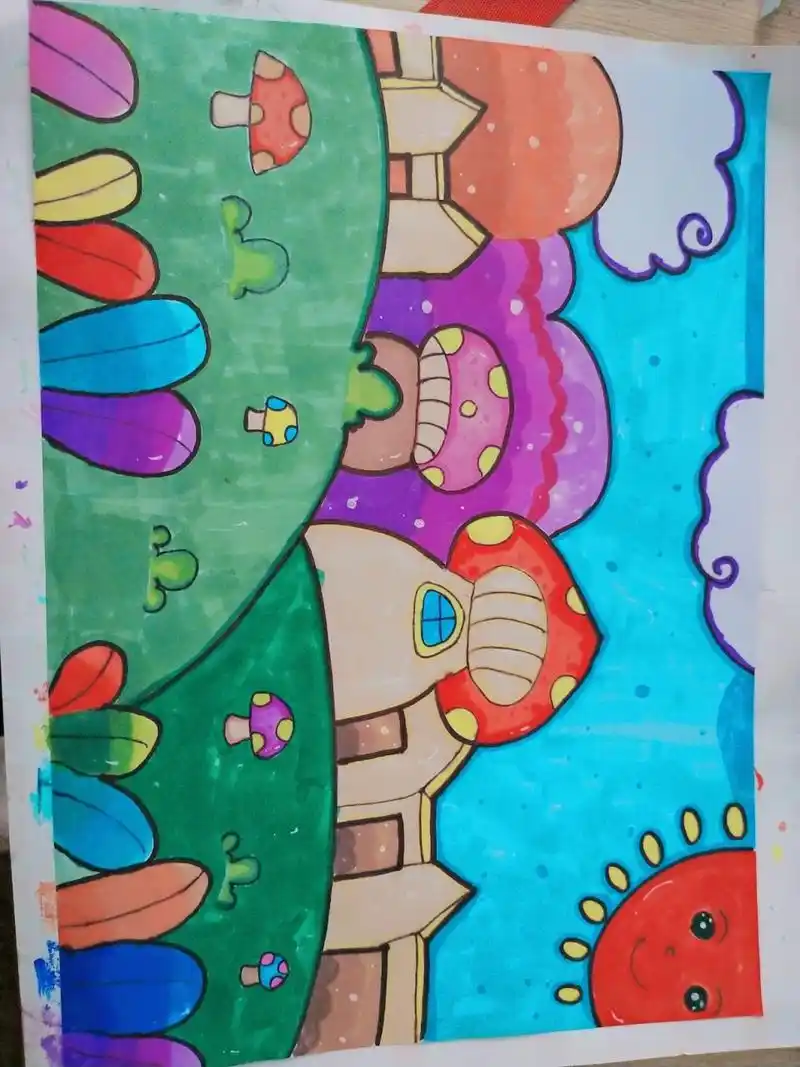 儿童简笔画蘑菇风景画 每天坚持画一张04