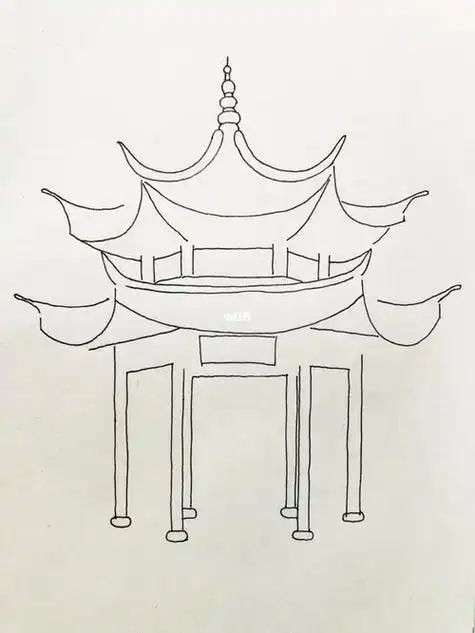 亭子简笔画亭台楼阁琼楼玉宇|附详细过程国风简笔画手绘黑白画针管笔