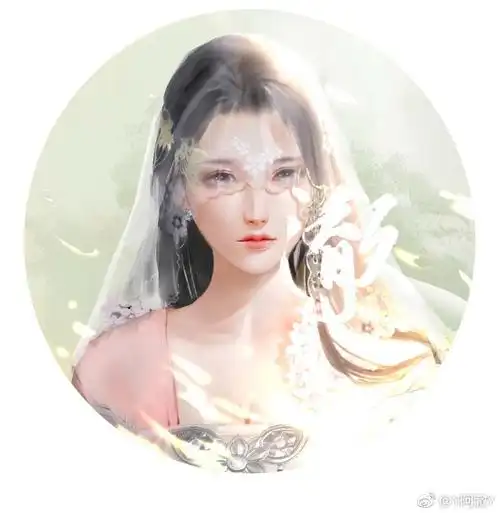 手绘古风粉衣人物画师见水印