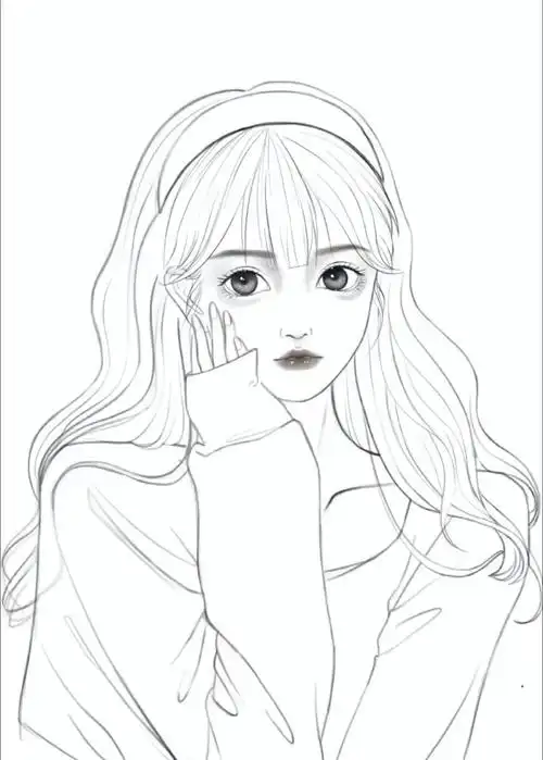 少女头像线稿过程