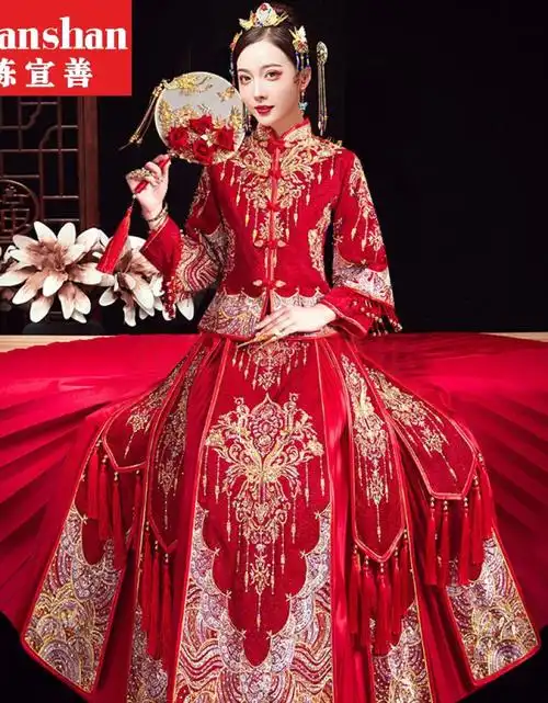 中式婚礼新娘服装秀禾服新娘2021新款冬季敬酒服结婚嫁衣秀和服中式