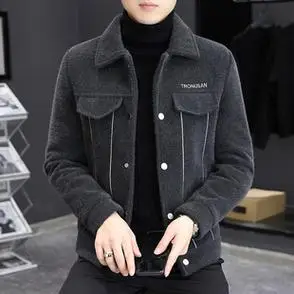 毛呢风衣男士外套冬季韩版潮牌貂绒呢子大衣2021新款短款加厚男装
