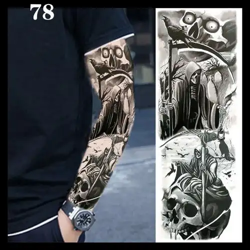 玉贝梵纹身贴花臂一张全臂送4张半臂黑白无常钟馗麒麟花臂纹身贴防水