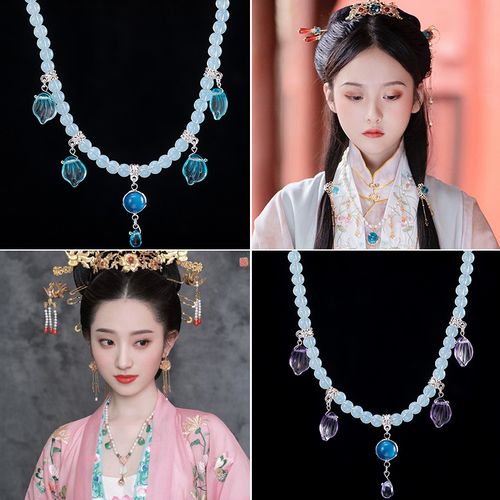 古装项链汉服唐风软璎珞坦领襦裙古风珍珠吊坠围髻头饰古代项圈
