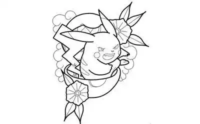 64张皮卡丘纹身线条手稿图案