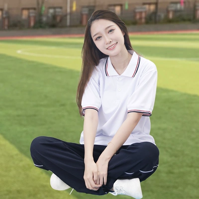 校服套装高中生上衣青春初中学生情侣装上海校服翻领短袖t恤夏季-普生