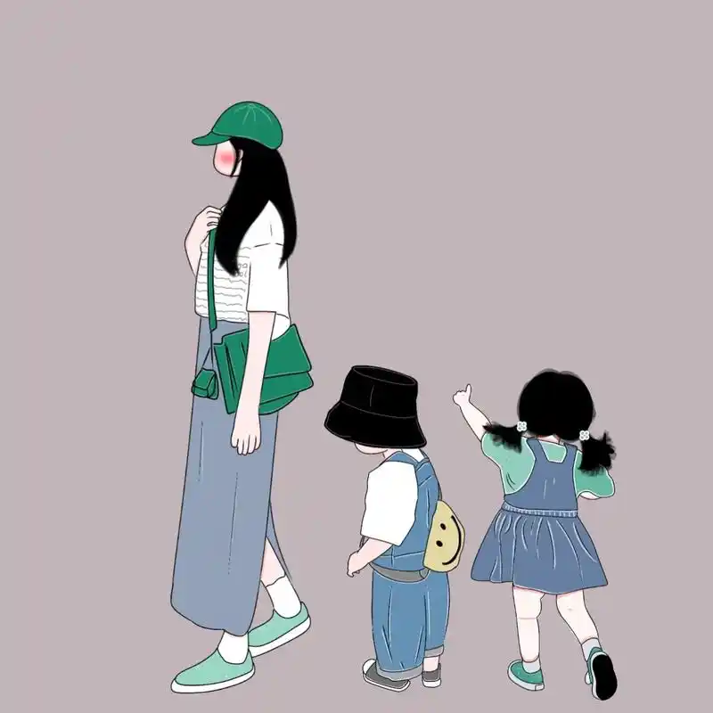 原创手绘头像/一儿一女/兄妹 姐弟 我想把孩子教育好 也想把父母照顾