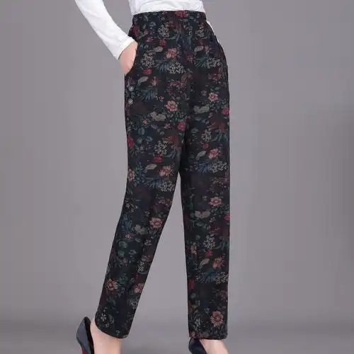 中老年女装裤子秋冬妈妈弹力力大码加休闲裤老人休闲裤