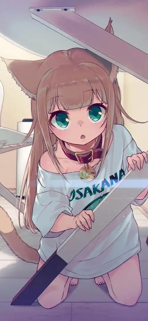 手机壁纸|猫系少女手绘动漫壁纸 ,萌化了