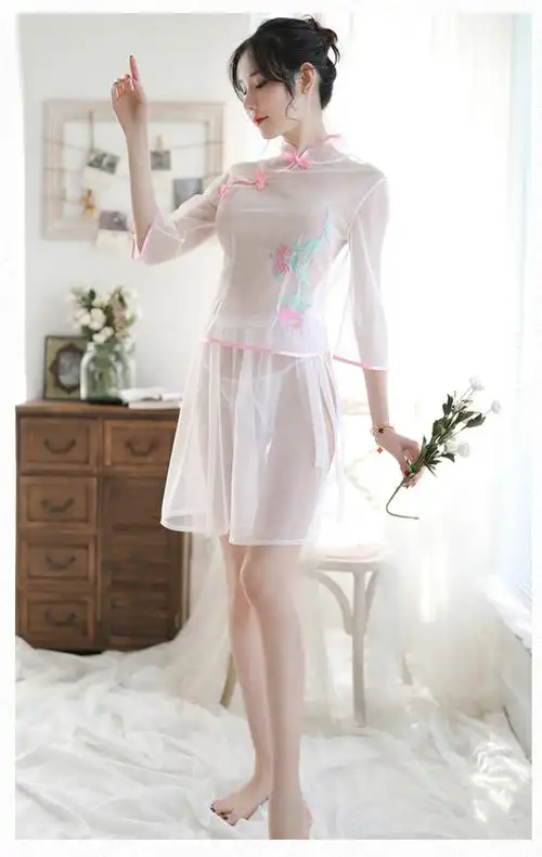 女性感情趣内衣小胸旗袍制服诱惑激情套装骚透明开档血滴子睡衣