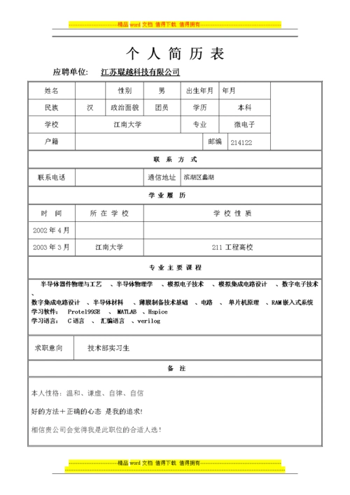 个人简历模板(表格).doc
