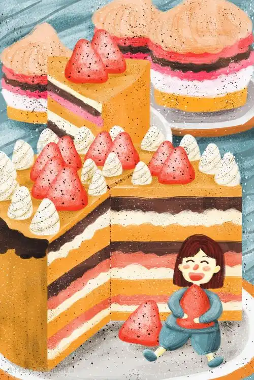 吃货女孩与甜品蛋糕插画图片_千库网(插画id:26682)