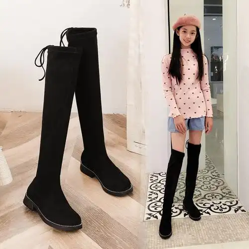 女童长靴子2021年春秋新款单靴儿童过膝靴小女孩公主弹力长筒靴冬