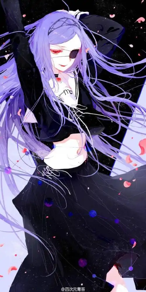 天蝎座,动漫女孩,紫发,红瞳,独眼