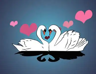 天鹅在心的形状爱心天鹅程式化卡通天鹅与心爱心天鹅在爱的天鹅填充