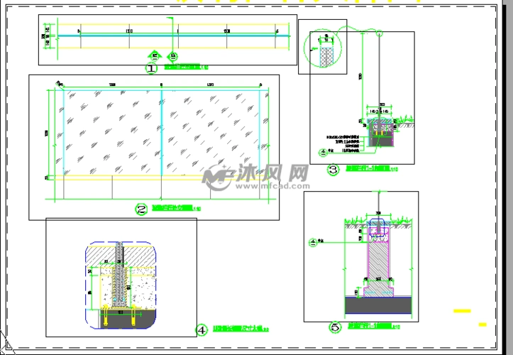 五款玻璃栏杆设计详图- 小品及配套设施施工图图纸 - 沐风网