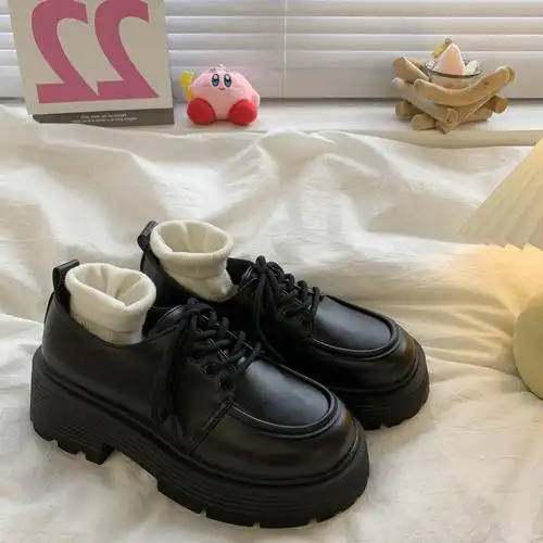 黑色厚底百搭小皮鞋女2022秋冬季新款加绒复古英伦风日系jk单鞋子