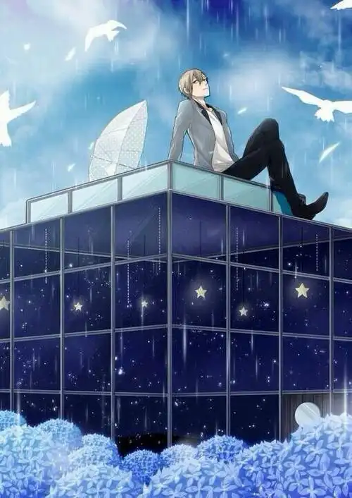 求帮忙找动漫图片,我想要一张清新男生雨中撑伞的图片,画风要清新点的