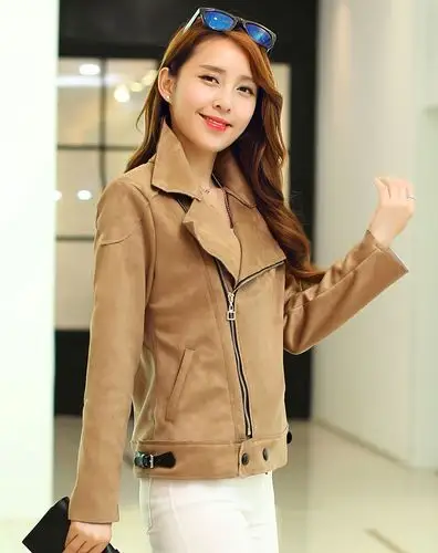 棕色翻领长袖韩版短款外套