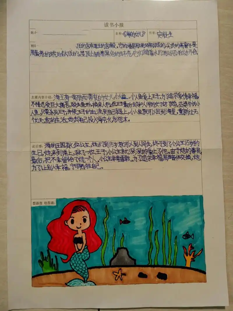 读书小报,阅读手抄报-海的女儿  海的女儿