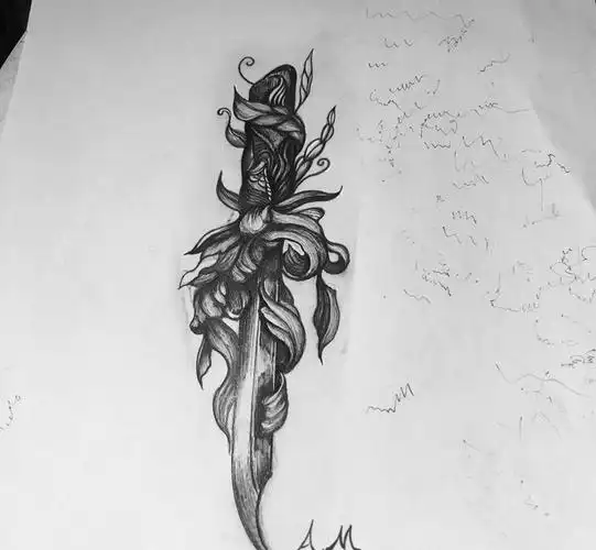 纠缠纹身图片_手稿插画手臂欧美写实清新几何植物纹身图案