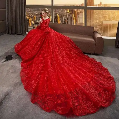 共134 件红色婚纱拖尾2018相关商品