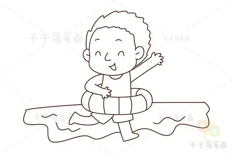 小孩在海中游泳简笔画