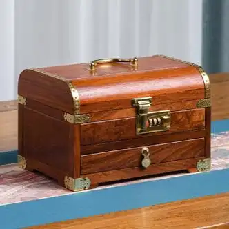 汉臻唐玺红木首饰盒缅甸花梨实木饰品盒高档手饰盒子收纳盒复古带密码