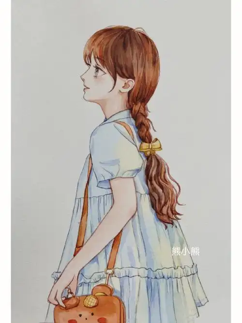 侧面的女孩#画画  #水彩  #动漫人物