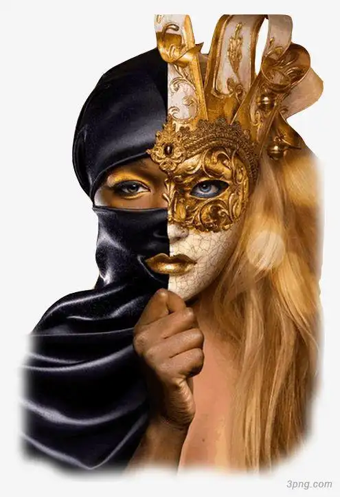 国外金色黑色面具美女png素材透明免抠图片-动植人物