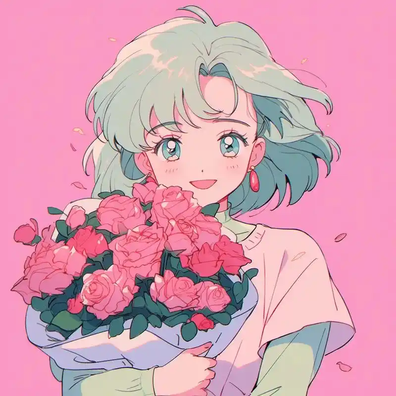 抱玫瑰花的女孩.#优质头像 #动漫女头 #女生头像 #一起换 - 抖音