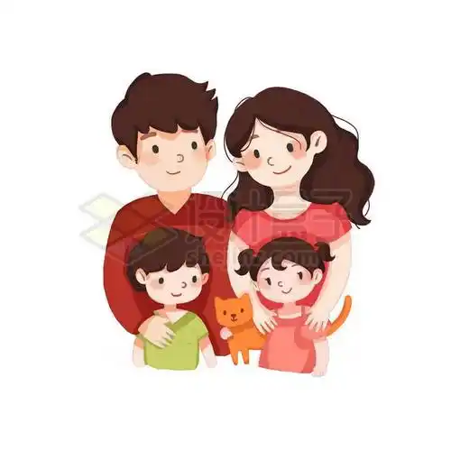 卡通一家四口一家人合影爸爸妈妈儿子女儿8051860免抠图片素材 人物