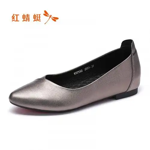 红蜻蜓 女鞋秋季新款真皮休闲浅口平底女鞋职场单鞋皮鞋