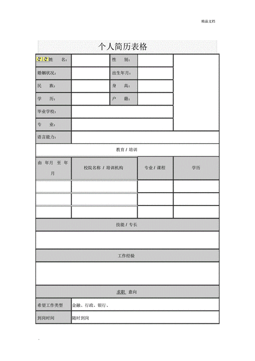 普通个人简历表格1pdf1页
