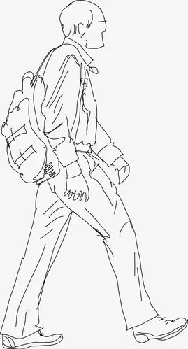 矢量手绘速写背包男行走侧面素材