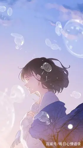 人物插画——温柔甜美的卡通女孩,适合当壁纸.短发女孩的侧脸.