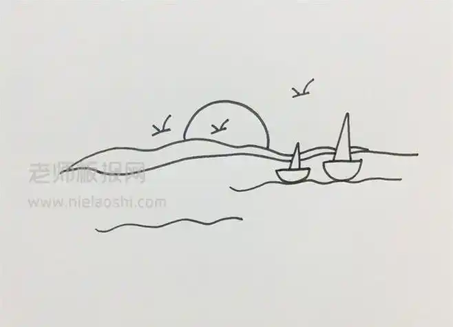 蓝天大海小船的简笔画