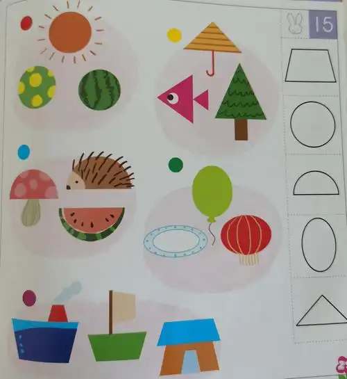 下面每组物品分别是什么形状变的呢?请从答案栏中找出对应的图形.