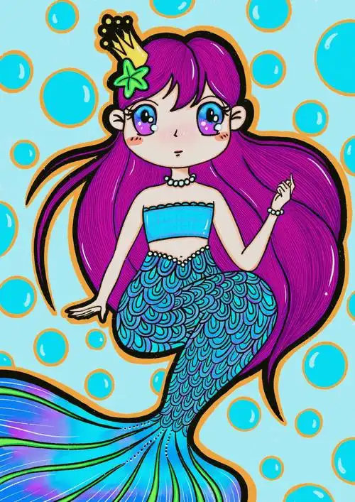 手绘美人鱼主题画免费提供线稿