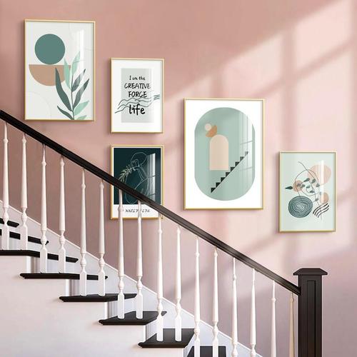 现代简约玄关走廊过道装饰画楼梯复式客厅背景墙面挂画北欧壁画