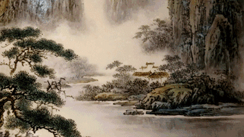 粉彩《渔舟清晓》细节部分材质上使用"玻璃白",与绘画技法紧密结合,这