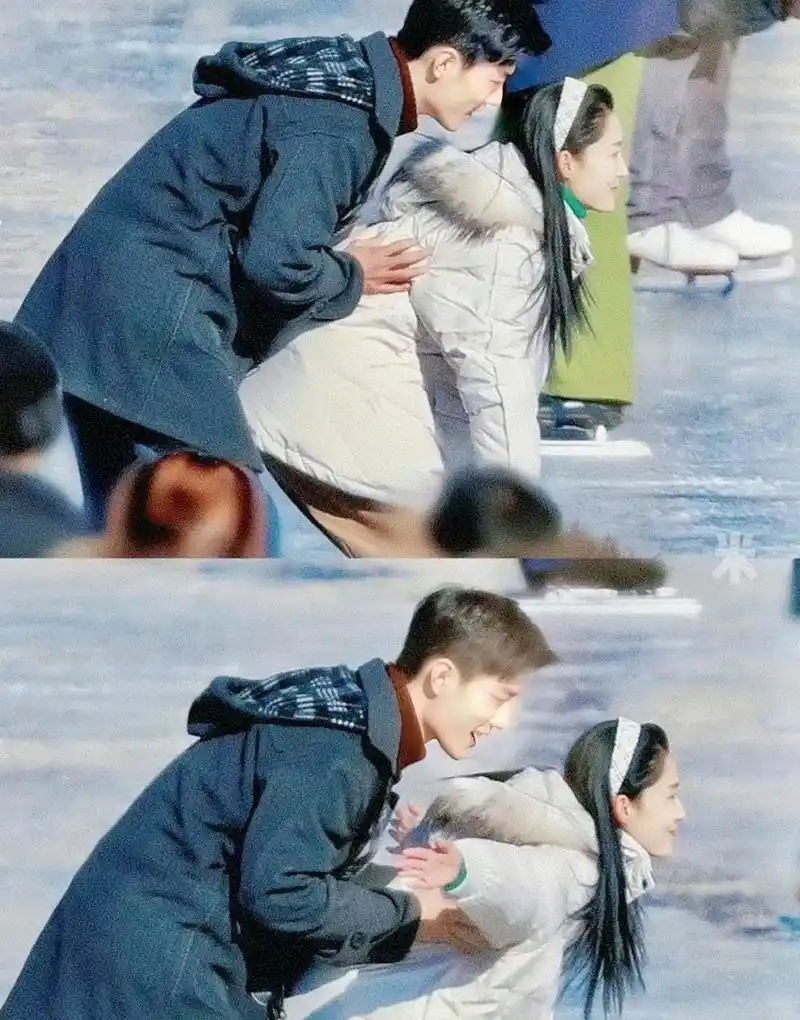 肖战李沁《梦中的那片海》滑冰路透合影,气氛十足!