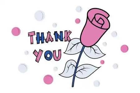 p图文字素材矢量卡通插图粉红色花与感谢文字. 孤立在白色背景上.照片