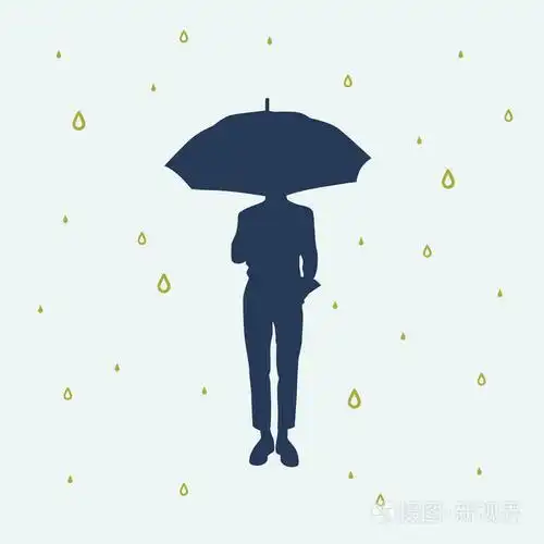 在雨中站在伞下的孤独男人的矢量剪影