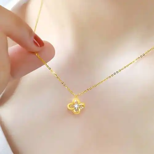 晴爱18k黄金项链女款吊坠时尚简约彩金套链送女友老婆情人节礼物幸运