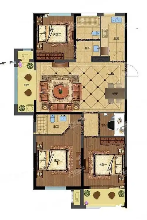 菏泽中达绿城江南里4室2厅2卫户型图-菏泽楼盘网